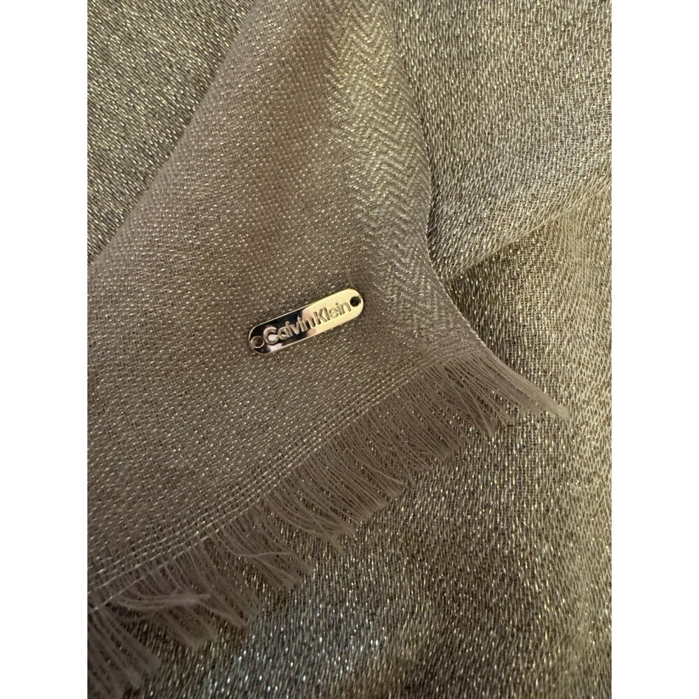 Calvin Klein Solid Gold Metallic Wrap Scarf Swimsuit CoverUp Oversized Nordstrom - Picture 8 of 12
